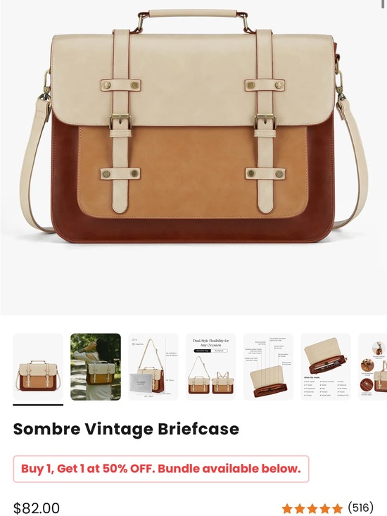 Ecosusi Handbags - Sombre Vintage Briefcase - Cream & Tan Brown